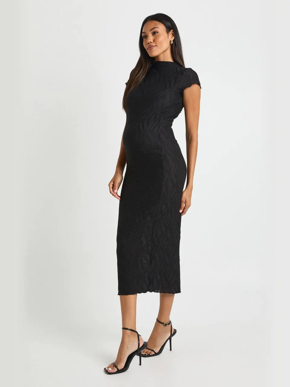 boohoo Dames Zwangerschapsjurk met textuurrijk jacquard, Midaxi bodycon jurk zwart, foto 3