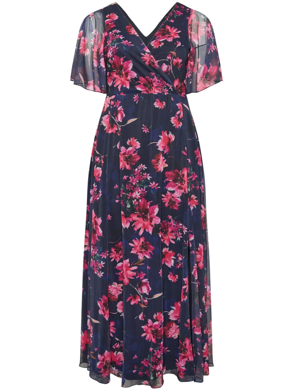Yours London Marineblauwe Maxijurk Met Bloemenprint En Angelmouwen, foto 4