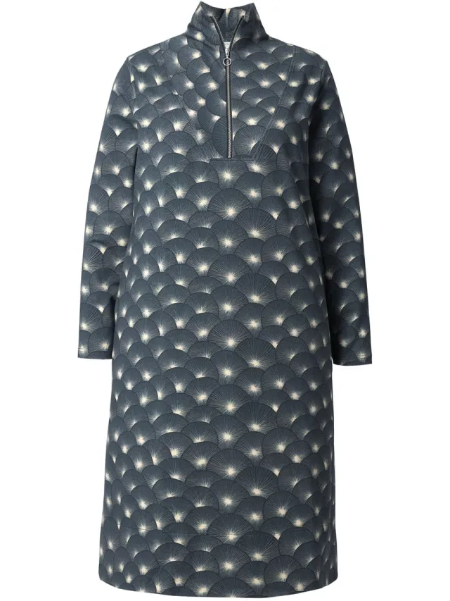 Ulla Popken Dames - Sweatjurk A-lijn opstaande kraag lange mouwen - Zwart - Maat 54+