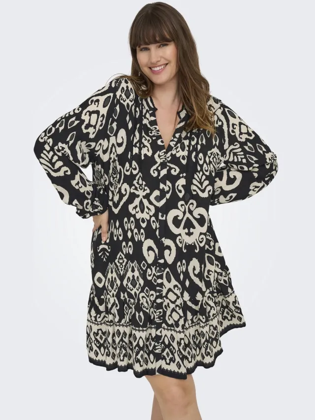 Only Carmakoma CARAJA LS DRESS WVN NOOS - Dames - Mini jurken black/white