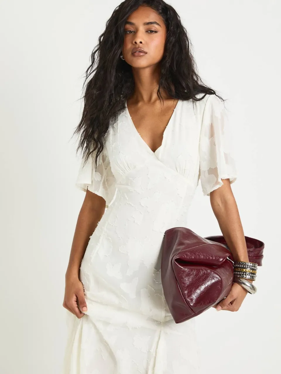 boohoo Dames Burnout Floral Angel Sleeve Midaxi Jurk wit, foto 5