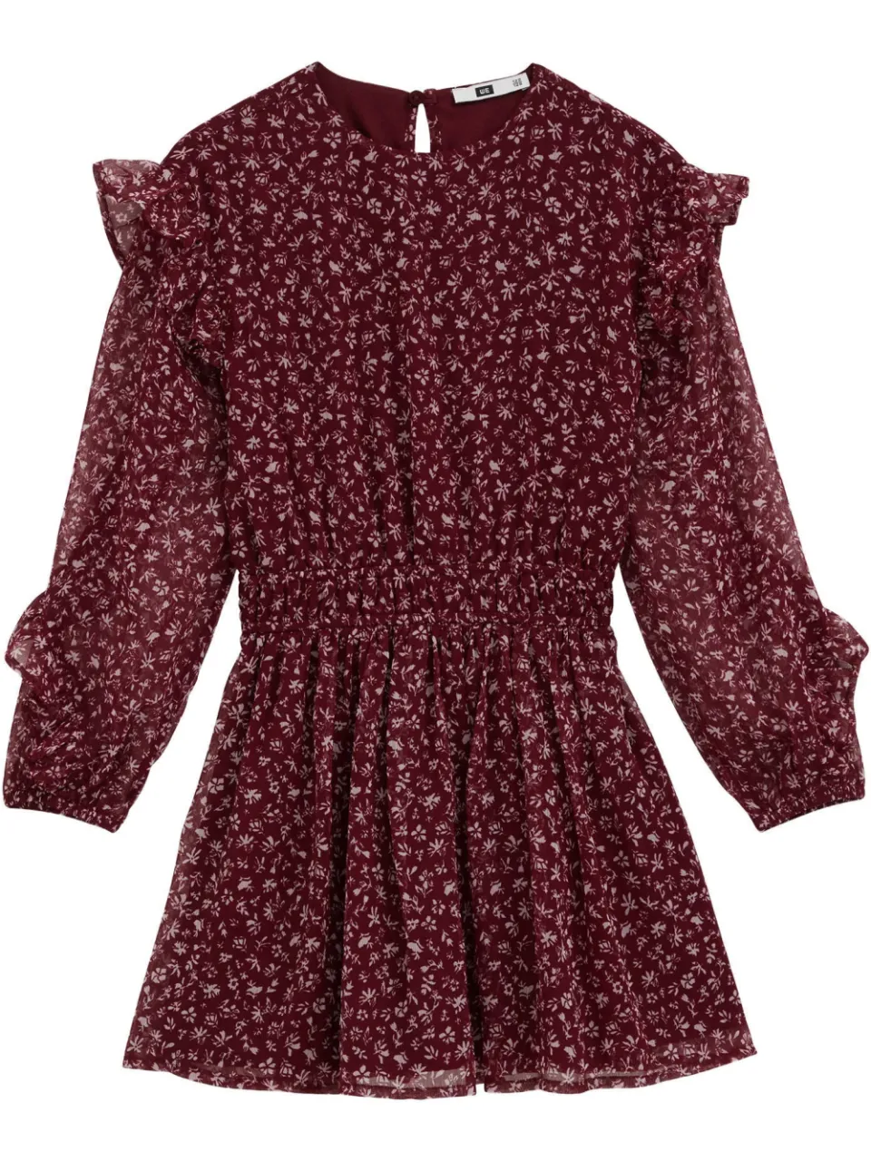 WE Fashion korte jurk met ruches donkerrood donkerrood/ecru, foto 2