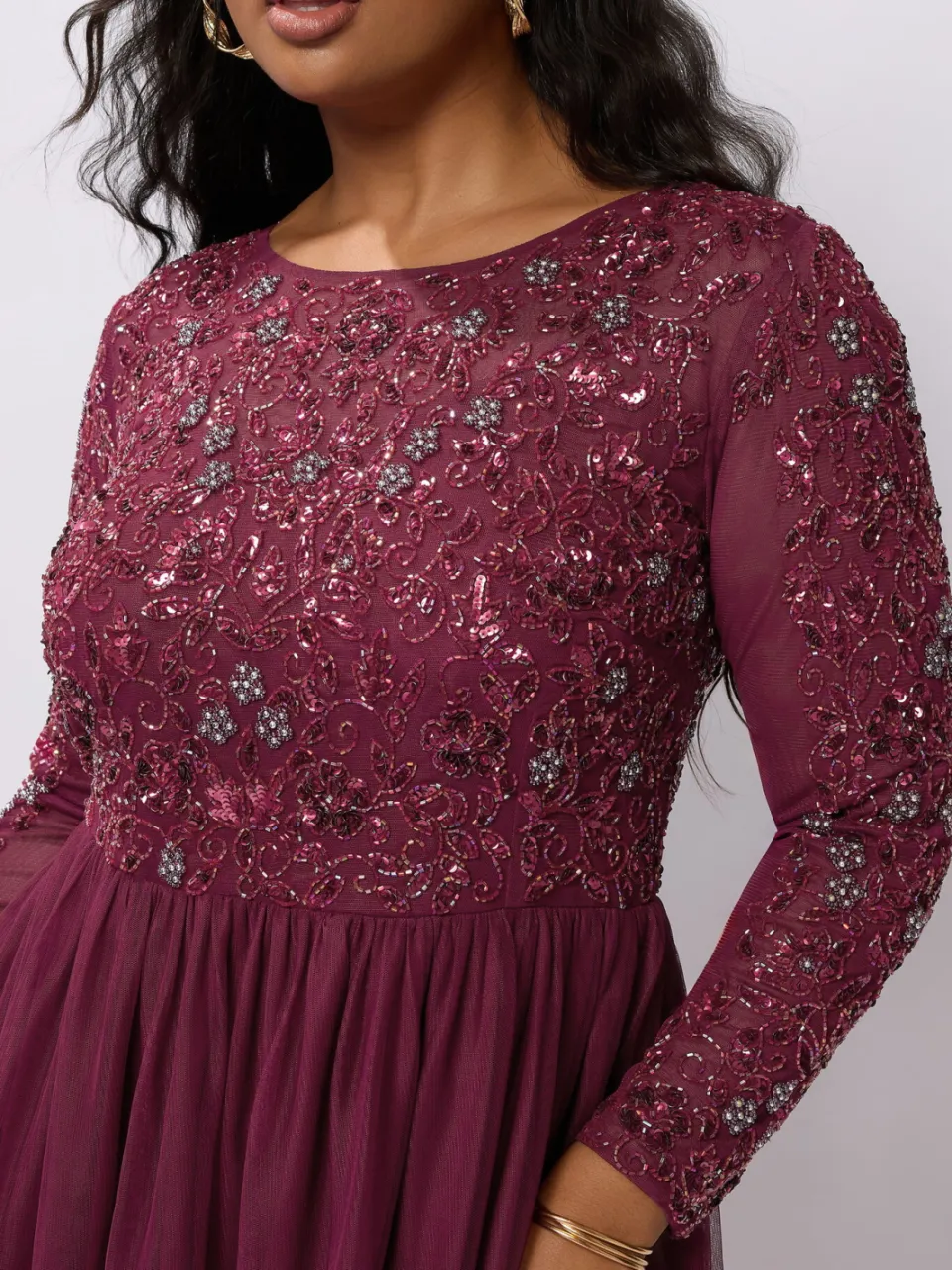 Luxe: Ultimate Embellishment Luxe Bourgondië Rode Pailletten Bloemen Hand Versierde Maxijurksize 42 rood, foto 5