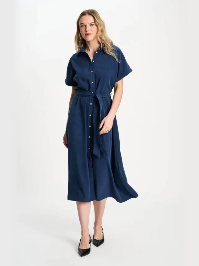 POM Amsterdam midi blousejurk met ceintuur - blauw
