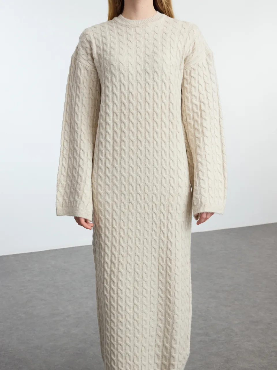 Turkishsouq Maxi-jurk voor dames met vlechtwerk, geschikt voor casual/dagelijks gebruik en aansluitend model met hijab. beige, foto 2