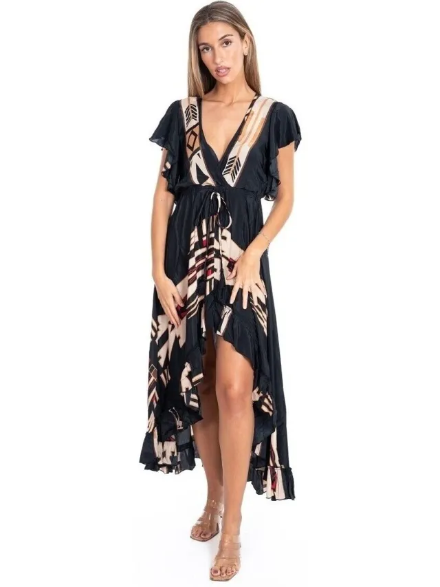 Isla Bonita By Sigris Lange Jurk Isla Bonita By Sigris Lange Midi-Jurk Zwart