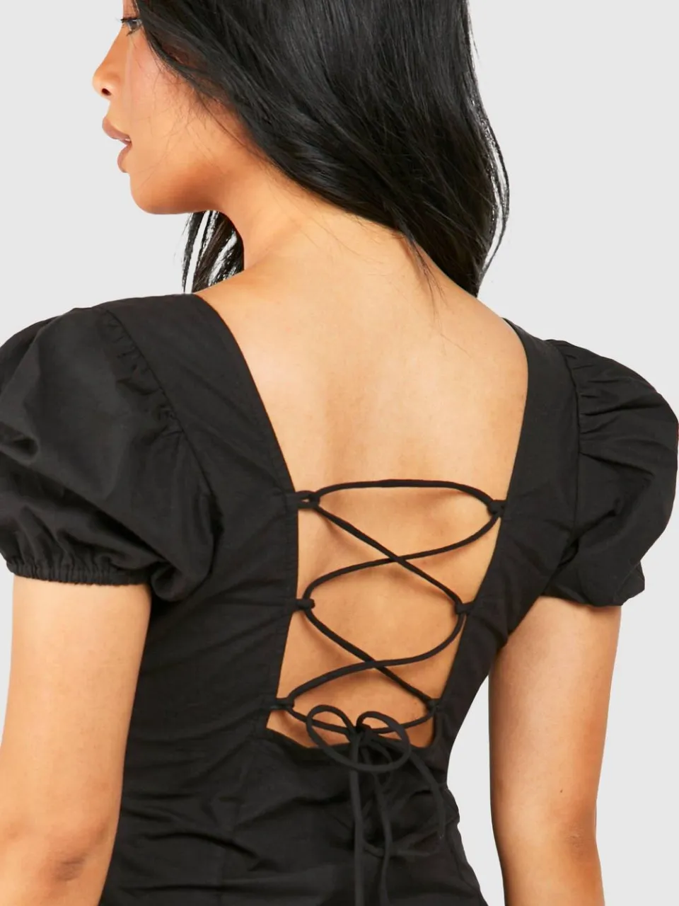 boohoo Dames Petite Puff Mouw Mini Jurk zwart, foto 4