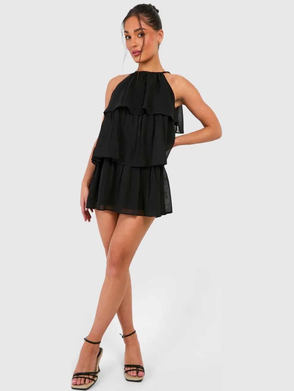 boohoo Dames Petite Chiffon Gelaagde Mini-Jurk zwart, foto 2