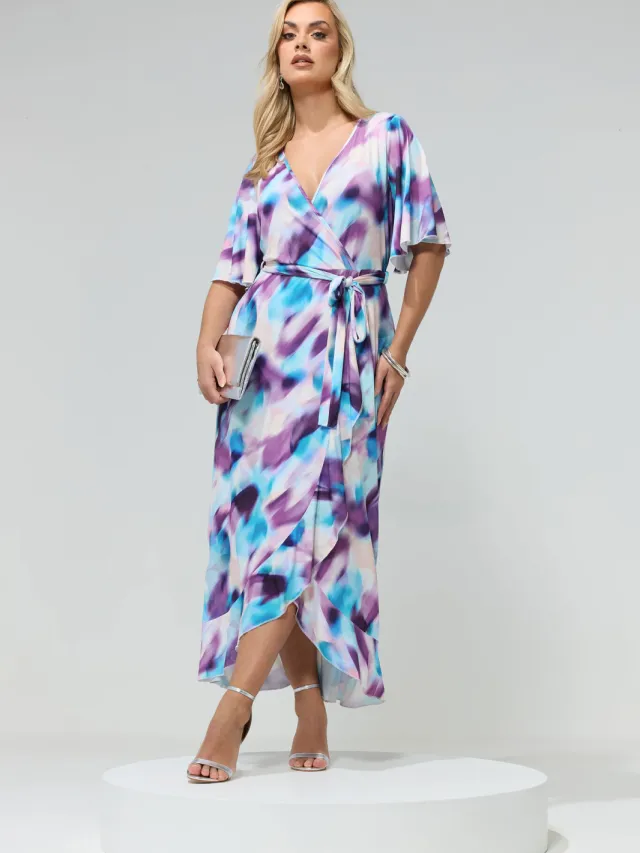 Yours London Vervaagd Paarse Wikkeljurk Met Ruches Purple