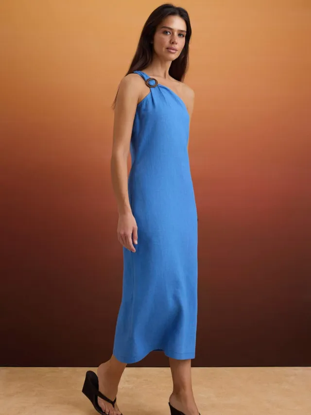 Trendyol TRENDYOLMİLLA Dames Blauw Effen Midi Mouwloos Recht Jurken, foto 2