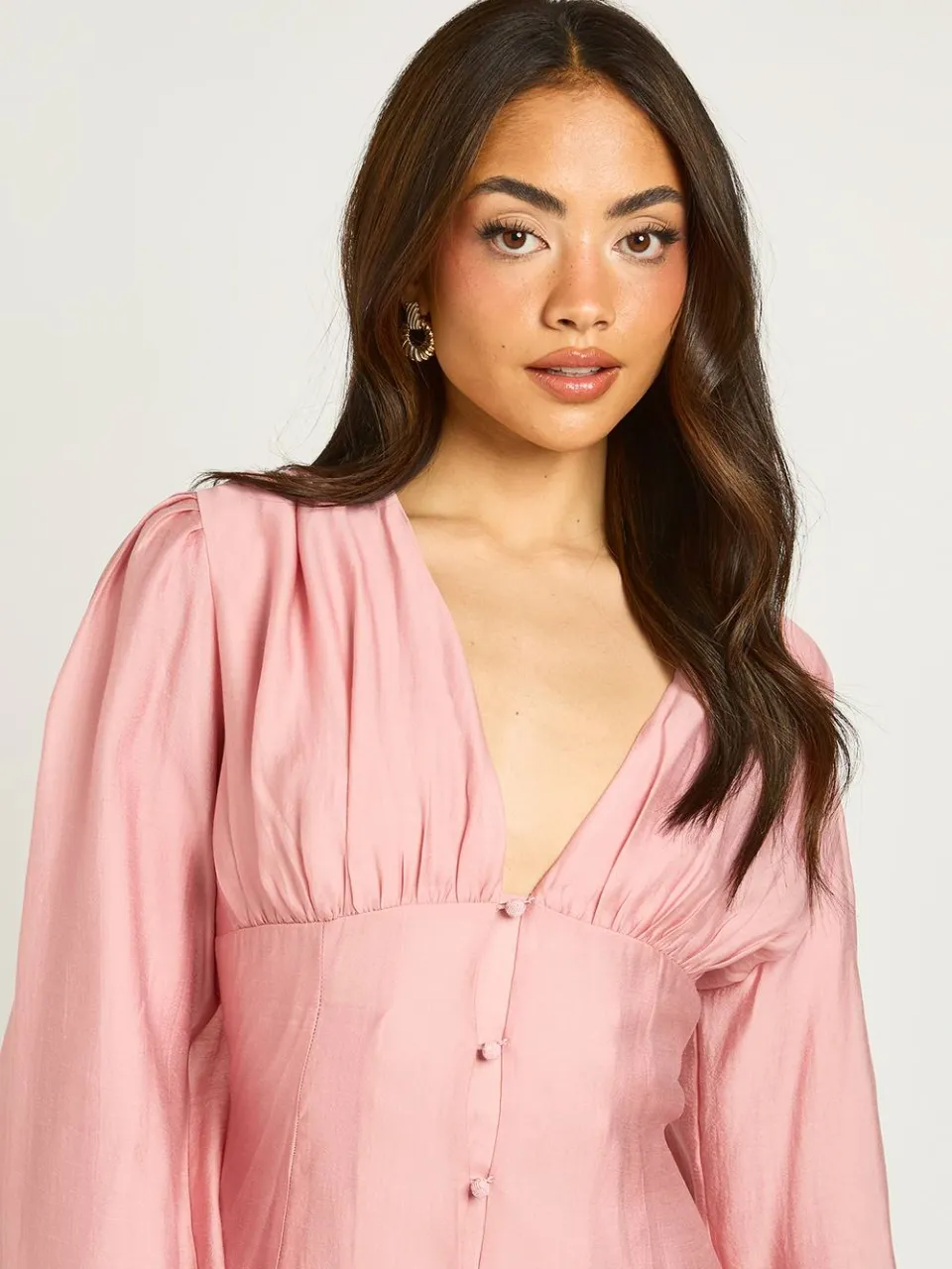 boohoo Dames Gestructureerde Mini-jurk Met Volumineuze Mouwen En Asymmetrische Zoom roze, foto 4