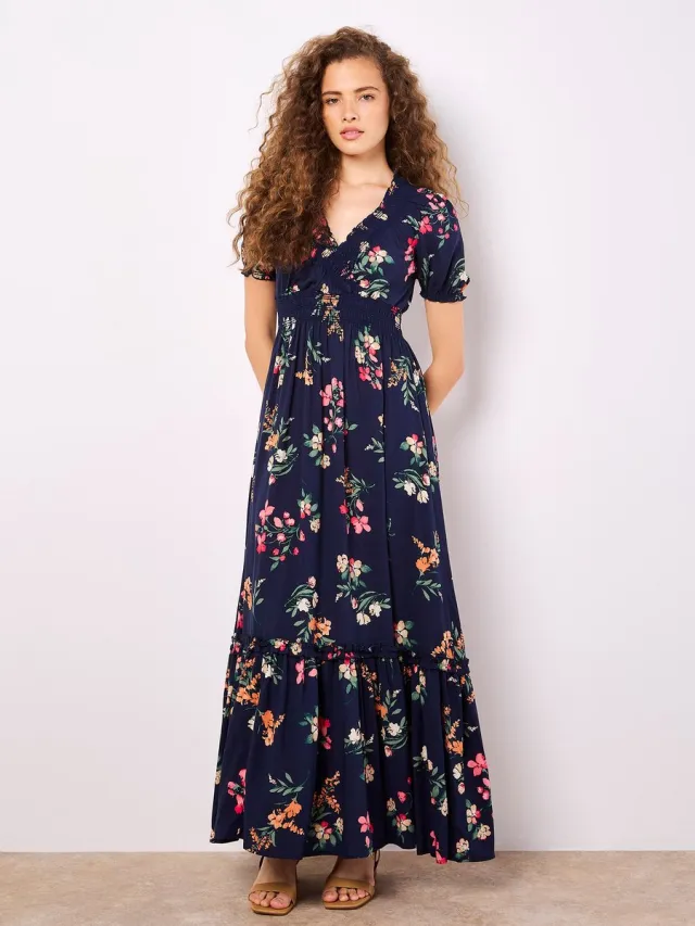 Apricot Maxi-jurk met bloemenprint in aquarelstijl Marine