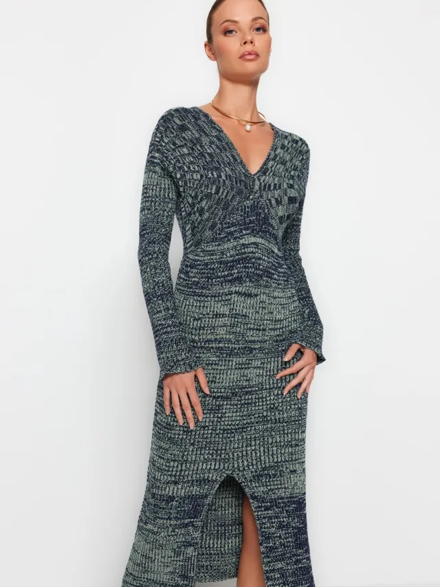 Trendyol TRENDYOLMİLLA Dames Groen Kleurverloop Midi Lang Casual Bodycon Jurken