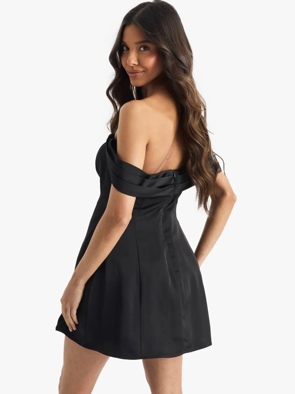 boohoo Dames Satijn Bardot Skater Mini Jurk zwart, foto 2