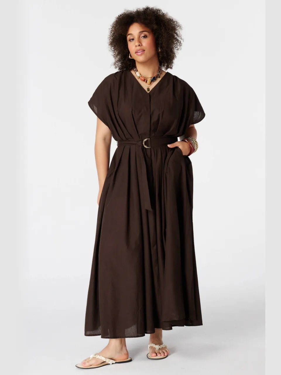 MS Mode Plus Size midi jurk met ceintuur - bruin, foto 4