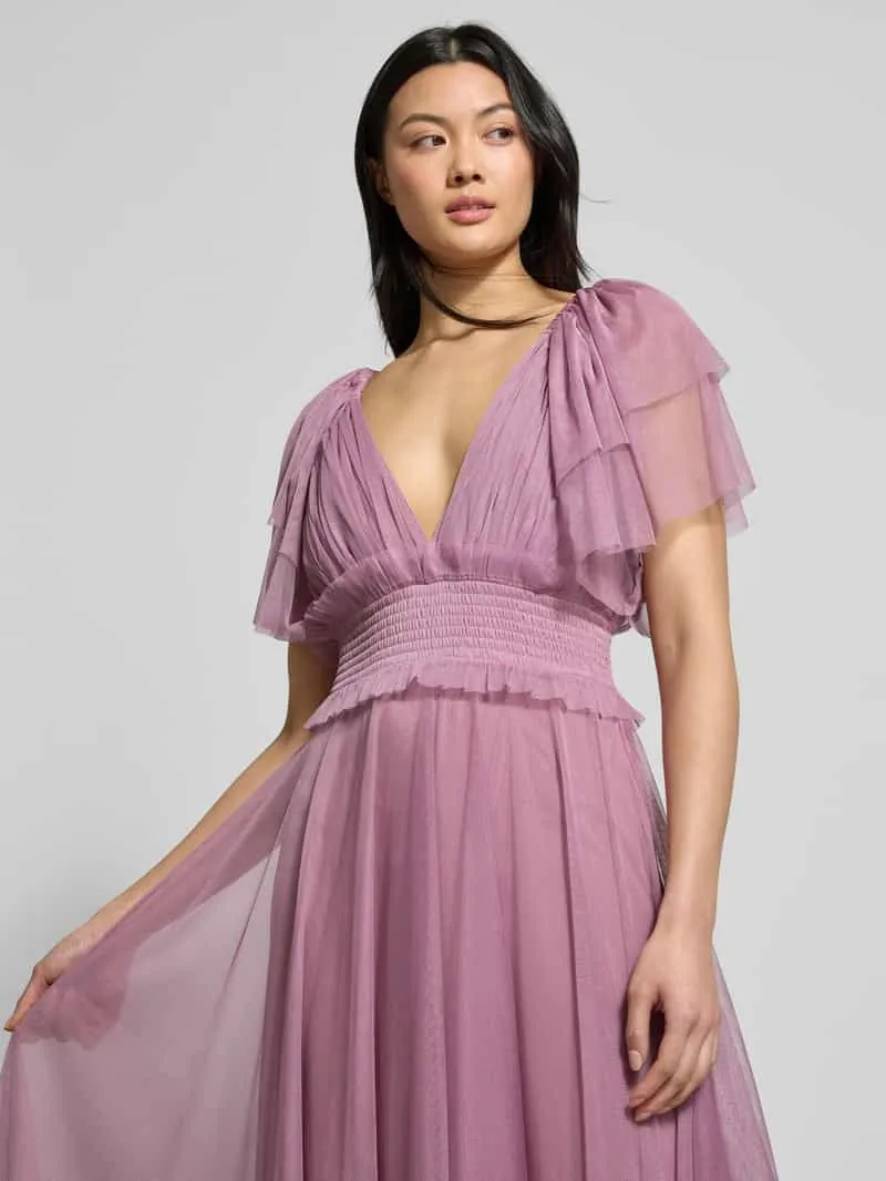 Lace & Beads Avondjurk met volants rosé, foto 4