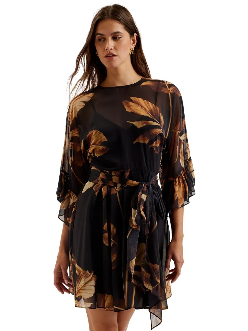 Ted Baker Elster Mini-jurk Met Ruches Aan De Mouwen, Doorschijnend Zwart