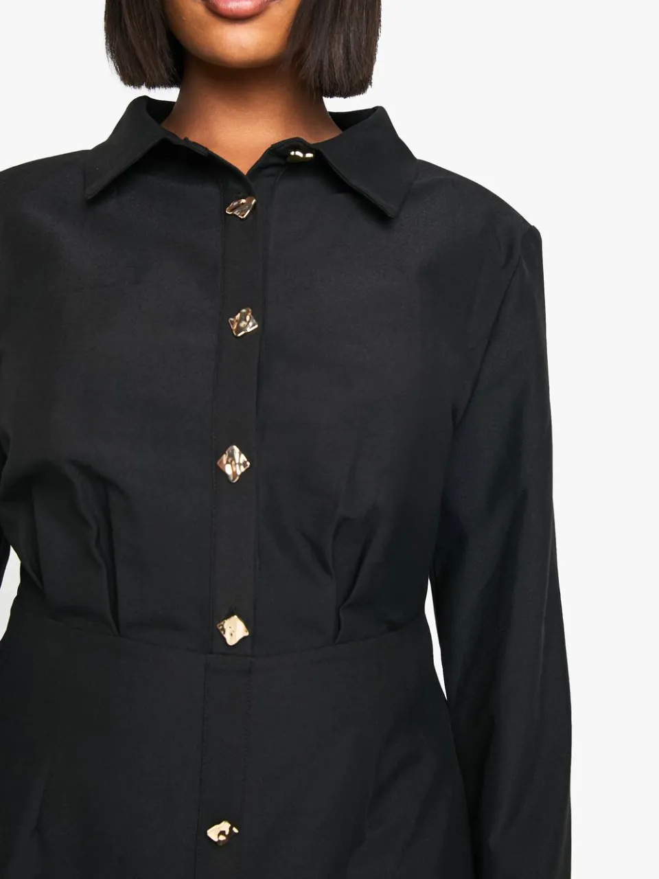 boohoo Dames Plus Gold Button Shift Shirtjurk, foto 4