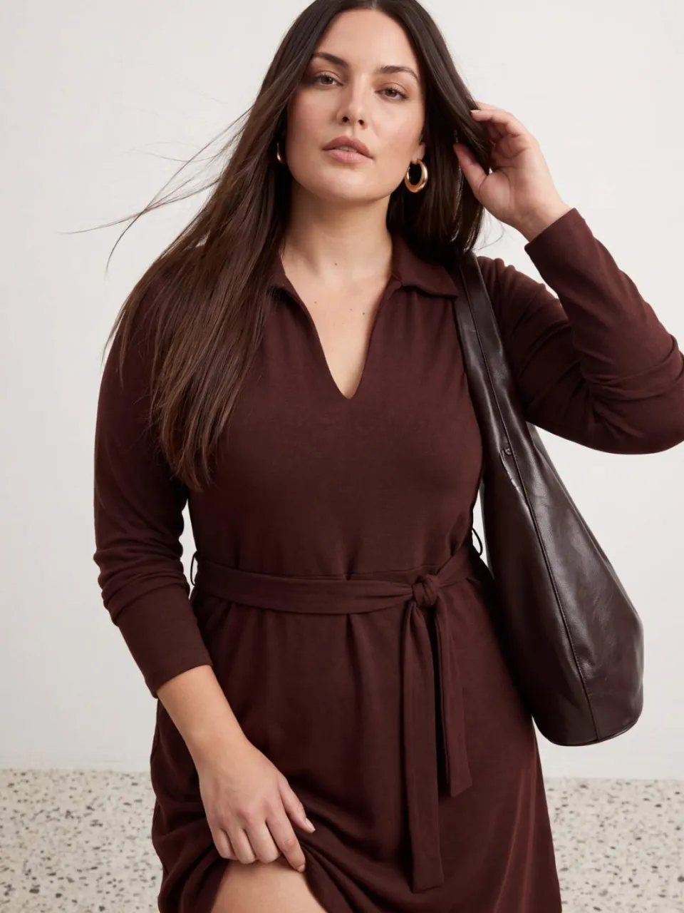 Trendyol Curve Dames Bruin Effen Kort / Mini Lang Casual A-lijn Grote maten Jurk, foto 2
