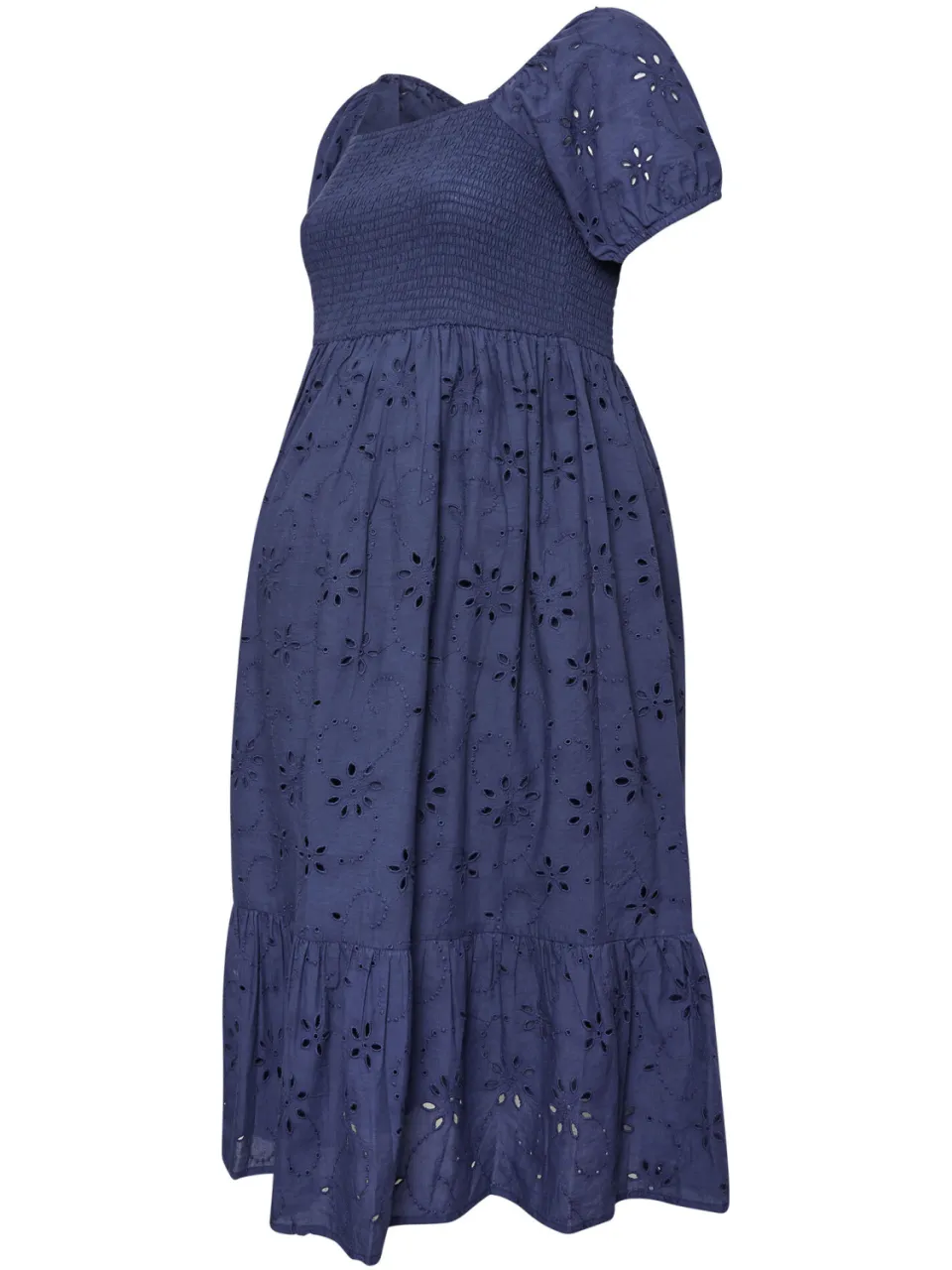 Bump It Up Maternity Midijurk Van Broderie Met Korte Mouwen En Smokwerk In Donkerblauw blauw, foto 4