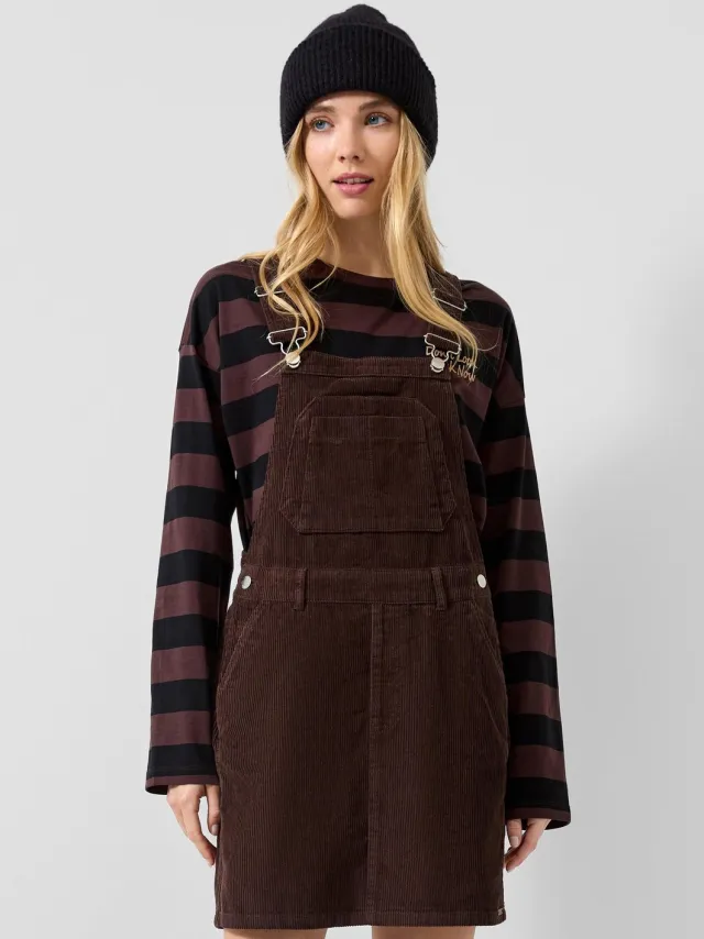 QS female - Corduroy jurk met borststuk donkerbruin