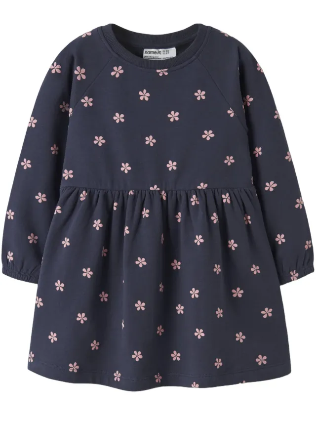 NAME IT MINI gebloemde sweatjurk donkerblauw
