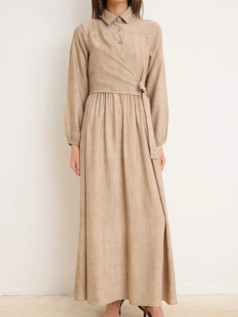 Trendyol Modest Dames Beige Effen Maxi Lang A-lijn Modest Jurken, foto 2