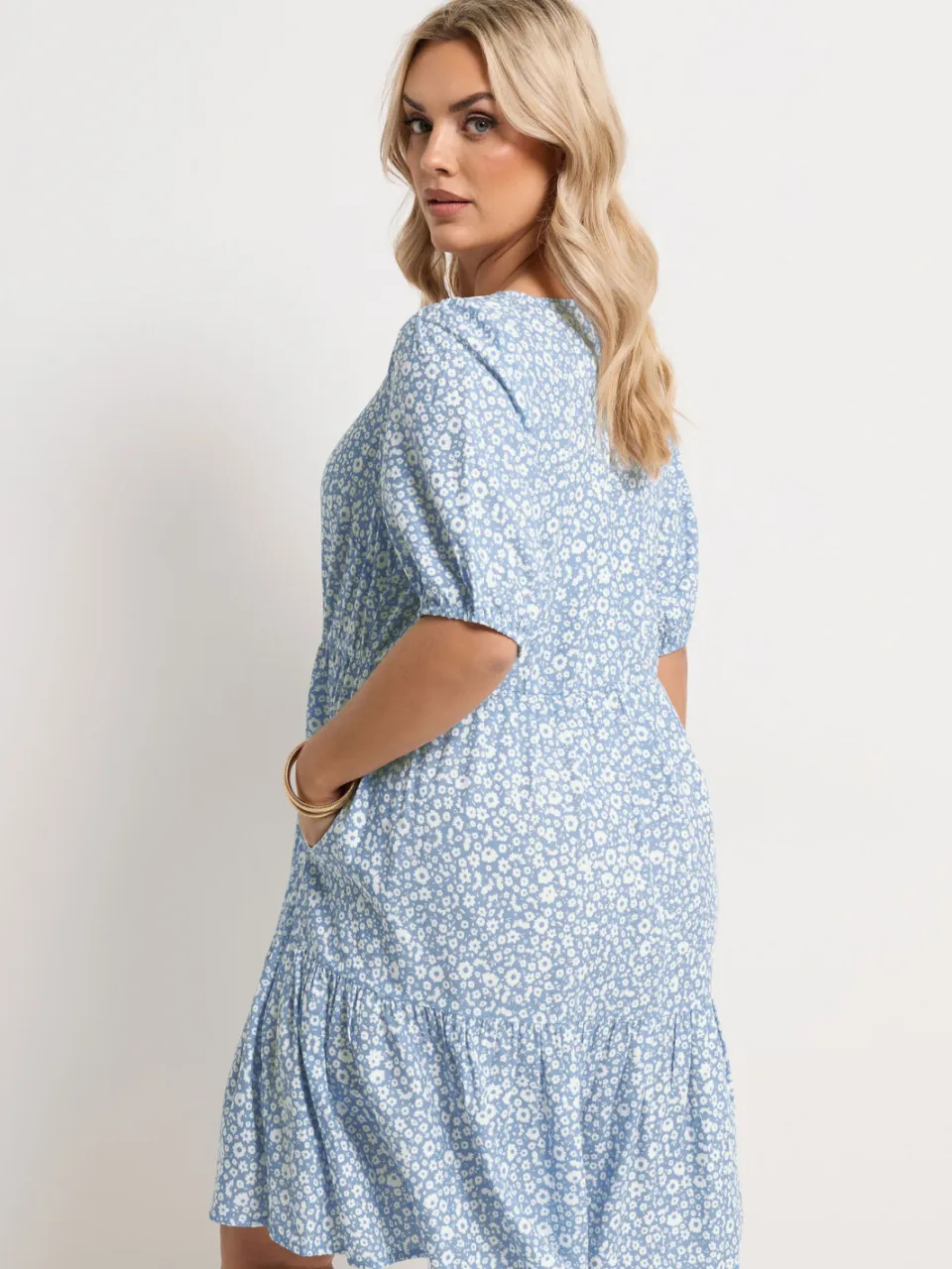 Yours Blauwe Minismockjurk Met Ruches, foto 4