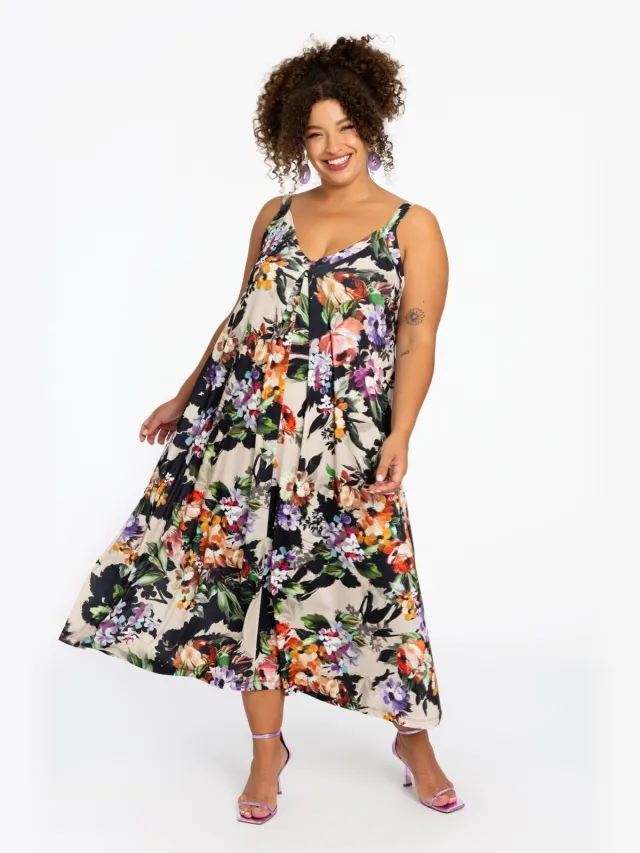 Yoek Mouwloze jurk BOUQUET | Bruin