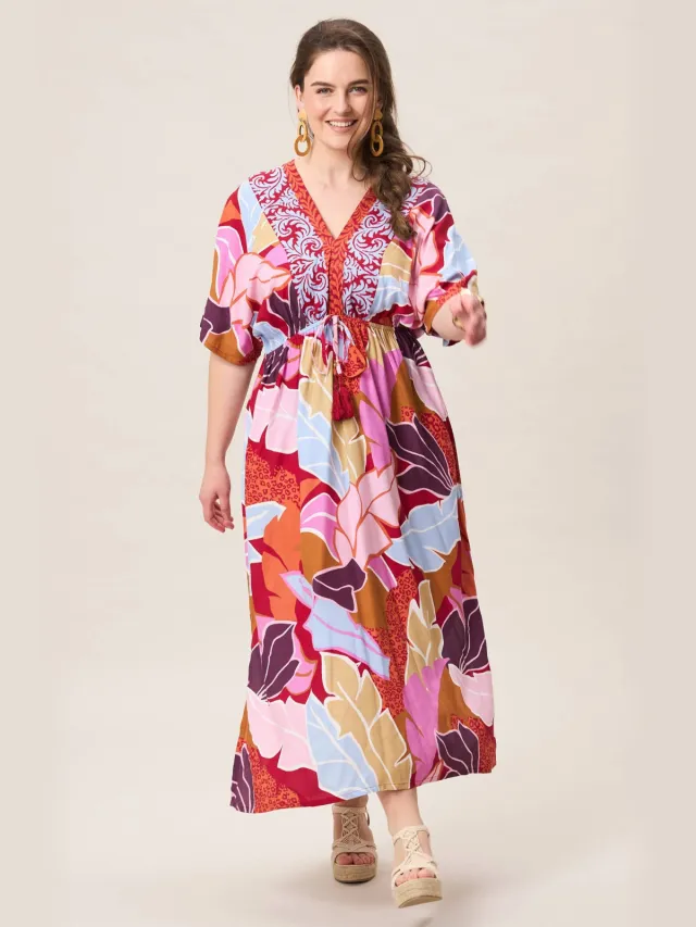Miss Etam Plus midi jurk multi multi kleur