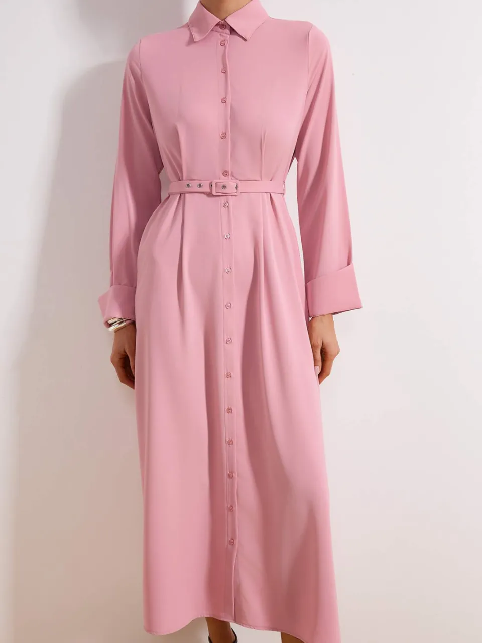 Turkishsouq Roze platte maxi-jurk voor dames, lange casual/dagelijkse A-lijn jurk met hijab, foto 2