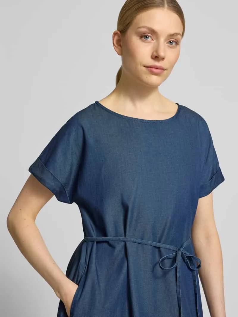 Christian Berg Woman Knie-lange jurk met strikceintuur marineblauw, foto 4