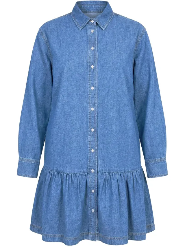 Studio Untold Dames - Jeansjurk oversized zoomvolant wijde lange mouwen - Blauw denim - Maat 42+