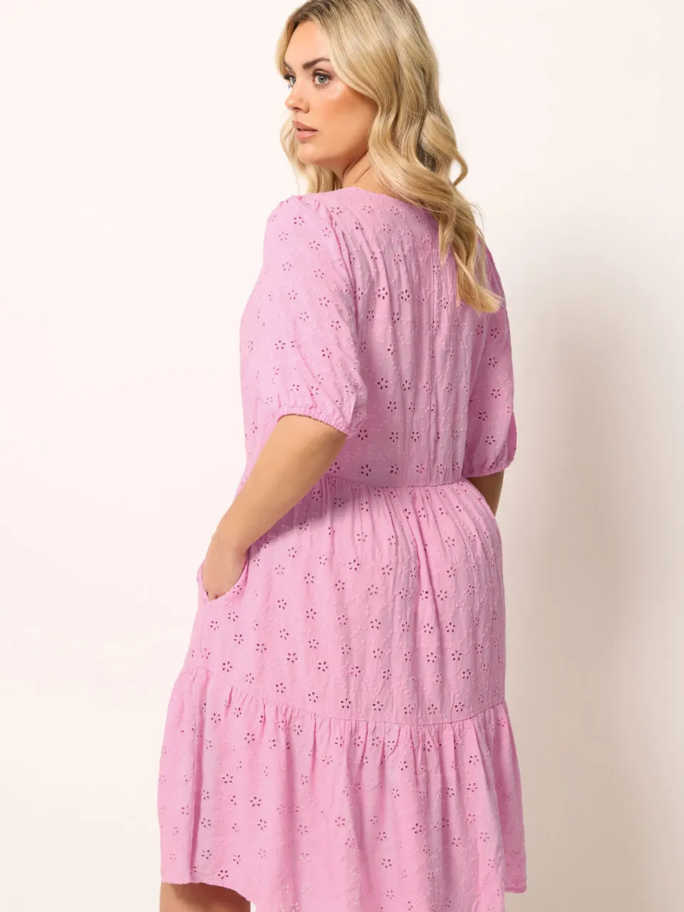 Yours Roze Gelaagde Jurk Met Broderie Anglaise-52, foto 3