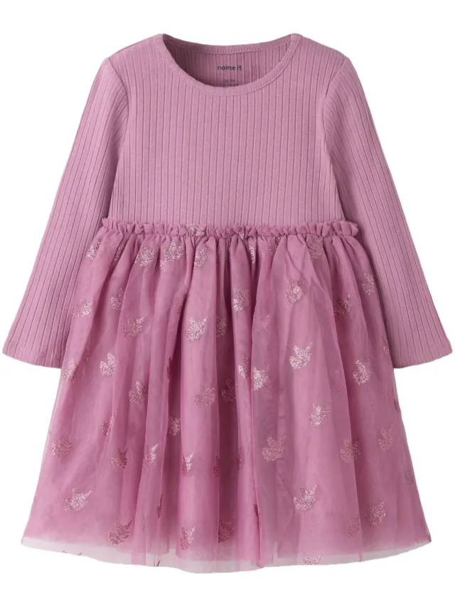 NAME IT MINI A-lijn jurk met glitters roze