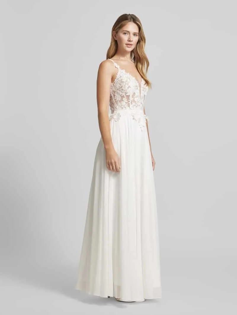 LUXUAR FASHION Avondjurk met kant en V-hals offwhite, foto 4