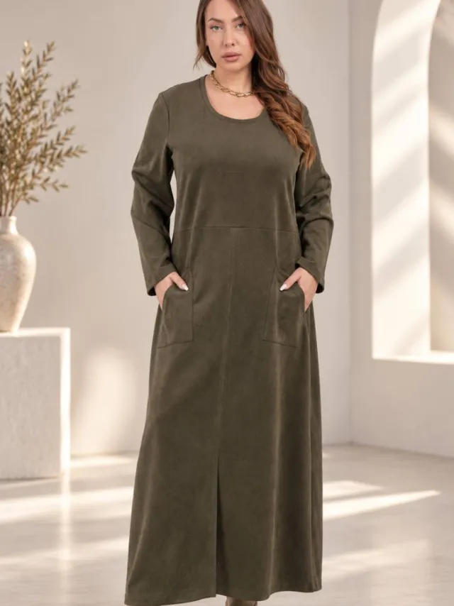 Curviss Plus Size maxi jurk - olijfgroen