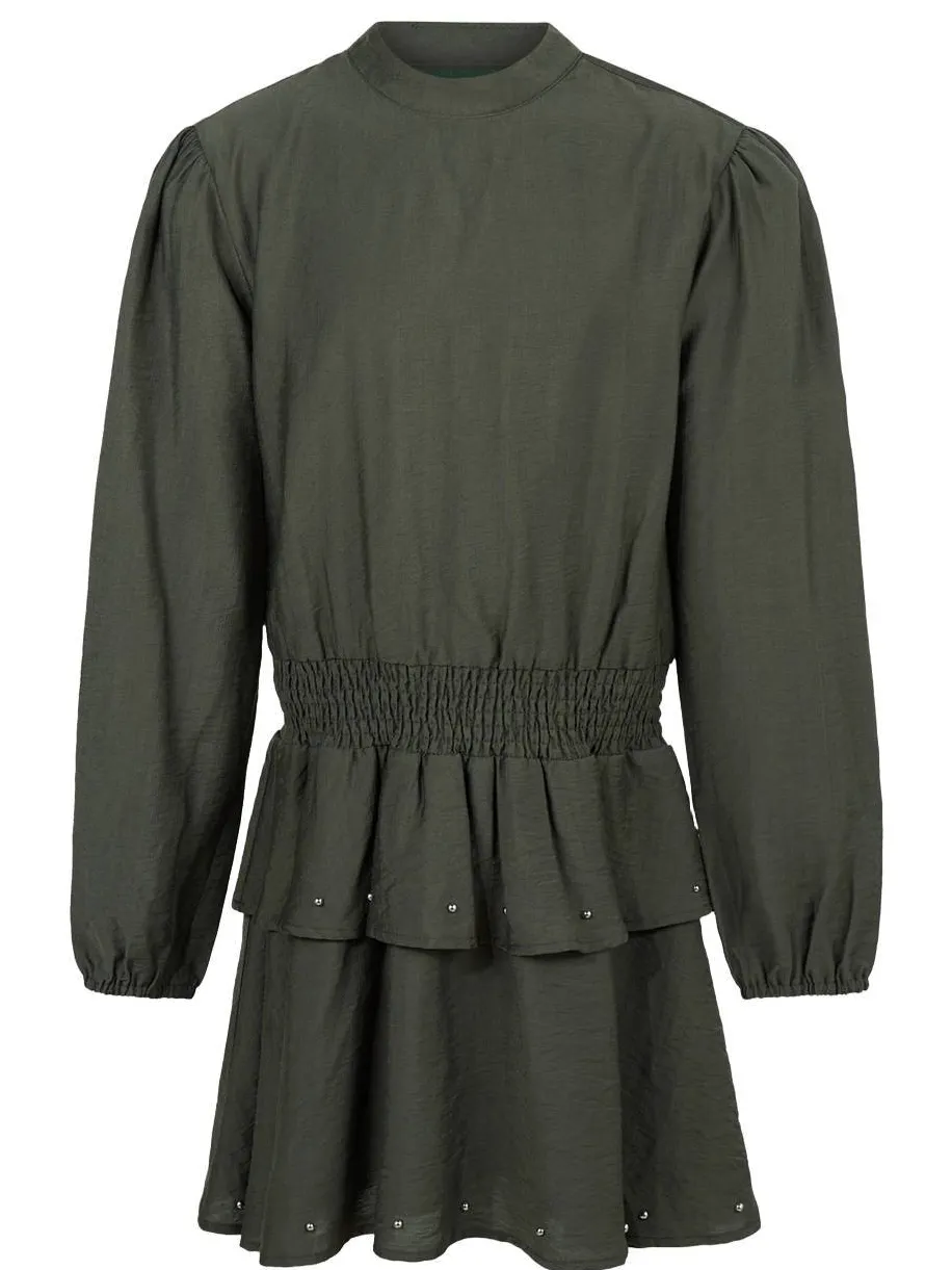 Shoeby midi jurk met smockwerk donkergroen, foto 2