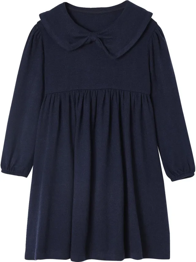 vertbaudet Jurk met fantasie kraag van gebreide tricot voor meisjes marineblauw