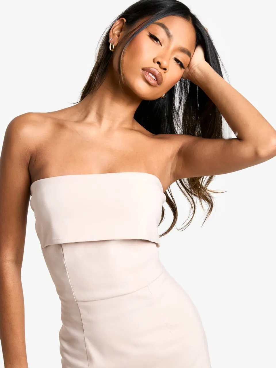 boohoo Dames Bengaline Overgelede Bandeau Getailleerde Mini Jurk steen, foto 4