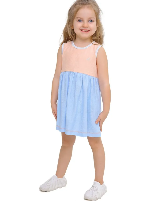 RobyKris Meisjes Badstof jurk - Katoen - Blauw/perzik-104 Blauw,perzik