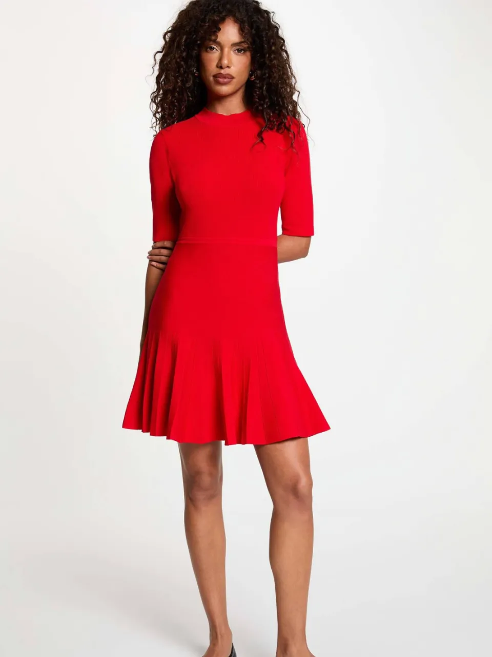 Morgan gebreide mini jurk met plooien - rood, foto 3