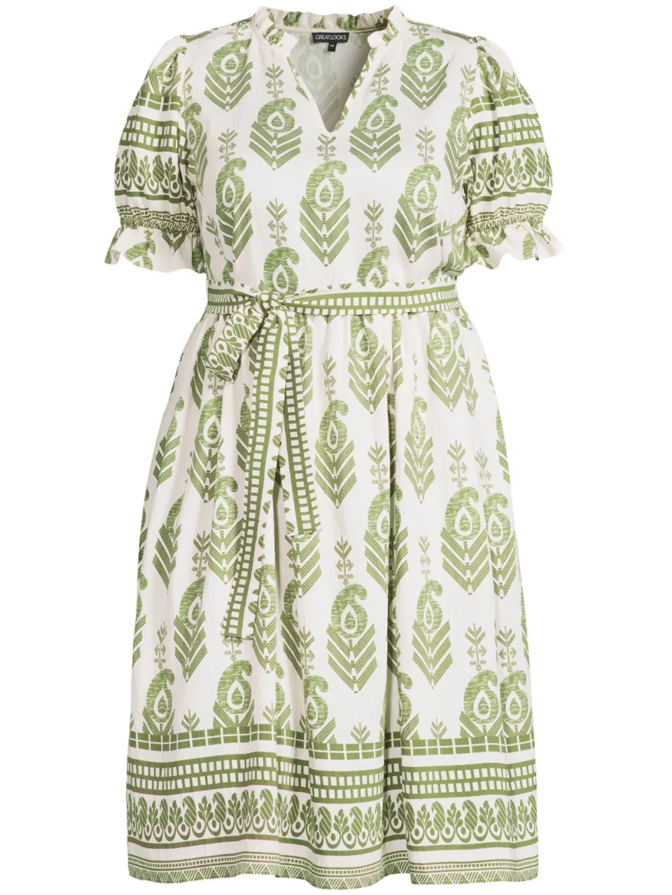 GREAT LOOKS midi jurk met all-overprint groen/wit, foto 2