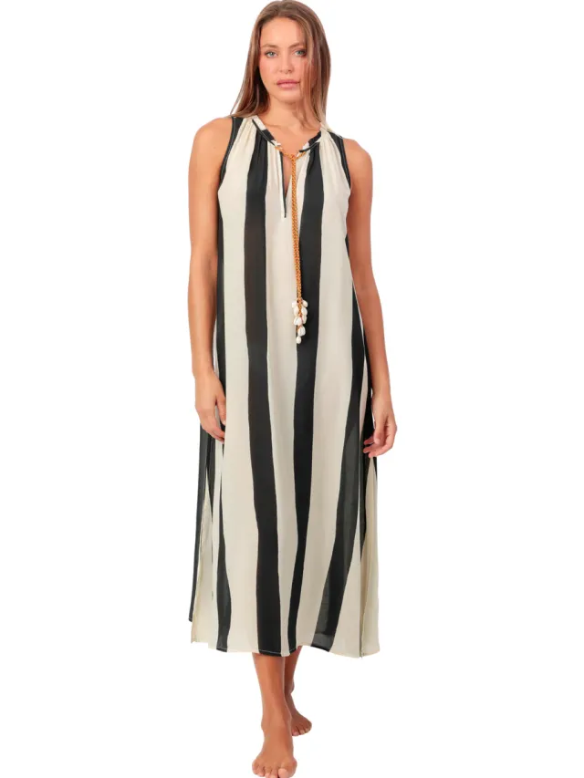 Admas Lange Jurk Admas Zomerse maxi jurk Waves White And Black Zwart