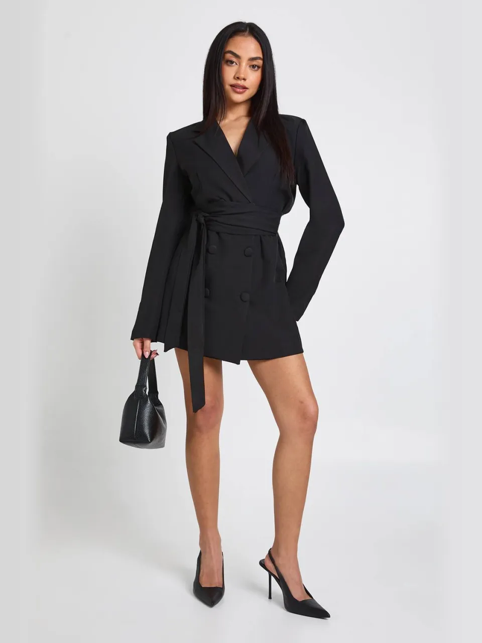 boohoo Dames Obi Strikceintuur Getailleerde Blazer Jurk zwart, foto 3