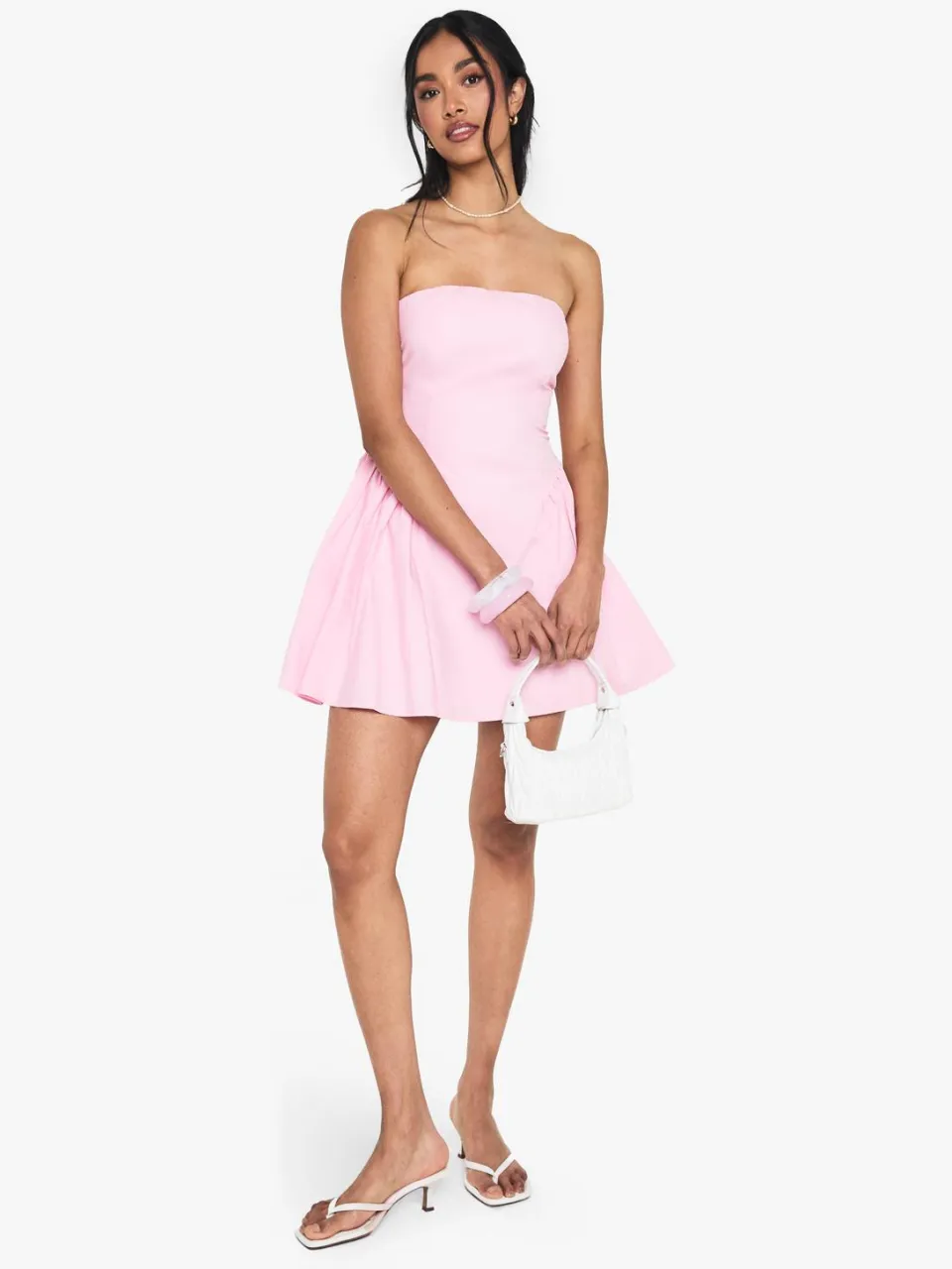 boohoo Dames Bandeau Poplin Mini Skater Jurk baby roze, foto 2