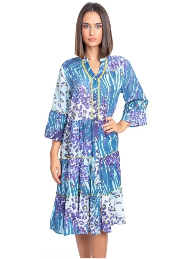 Isla Bonita By Sigris Lange Jurk Isla Bonita By Sigris Lange Midi-Jurk Blauw