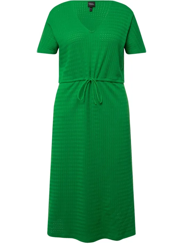 Ulla Popken Dames - Jersey midi-jurk structuur jersey V-hals korte mouwen - Peterselie - Maat 50+