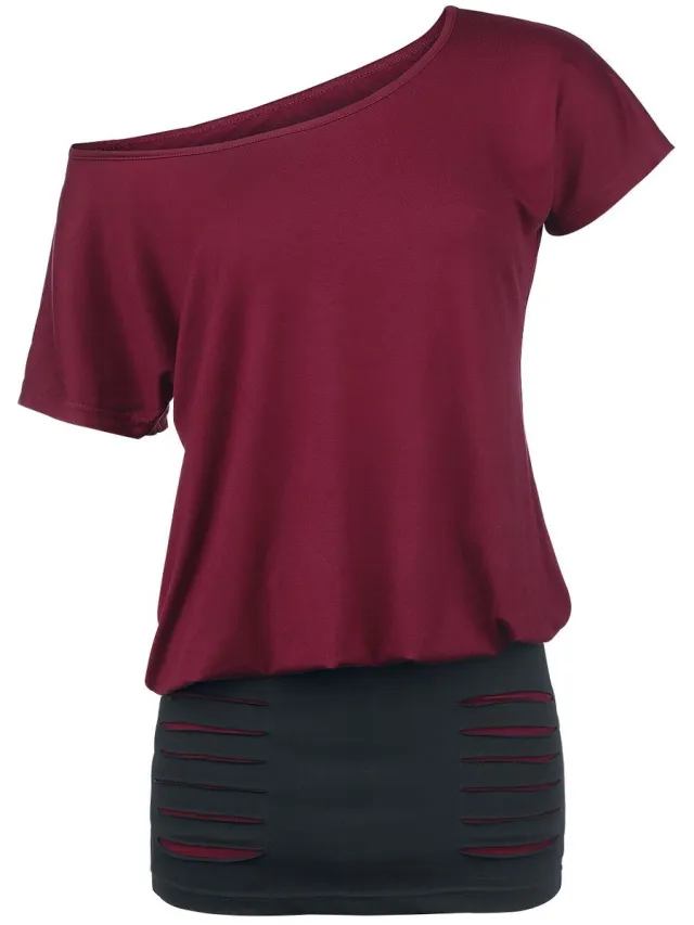 R.E.D. ROCK-ENGINEERED DESIGN Zwart en rood kort jurkje - Dames bordeaux;zwart