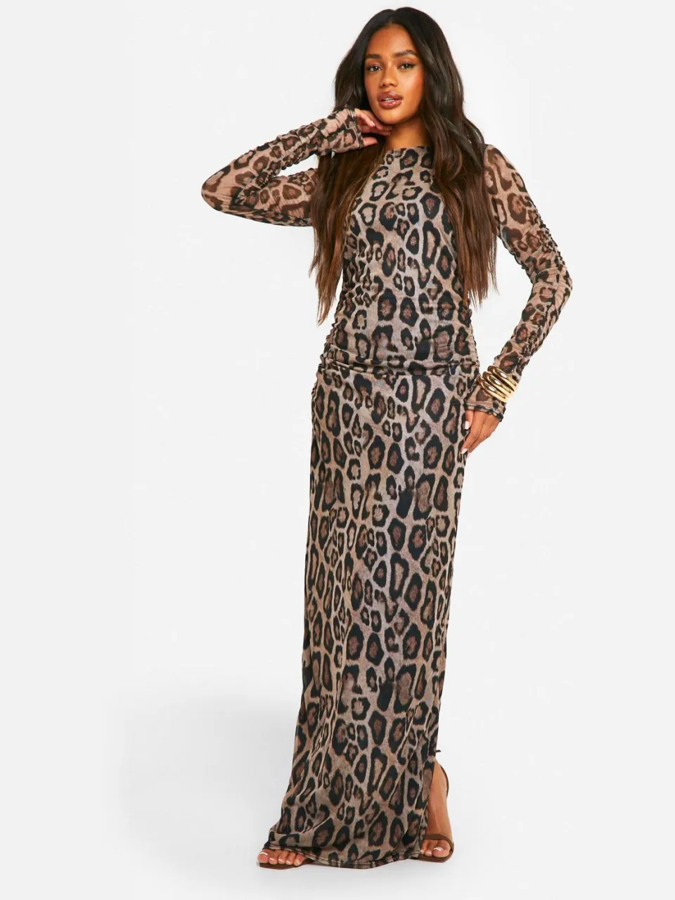 boohoo Dames Maxi-jurk met ruched luipaardprint, foto 2